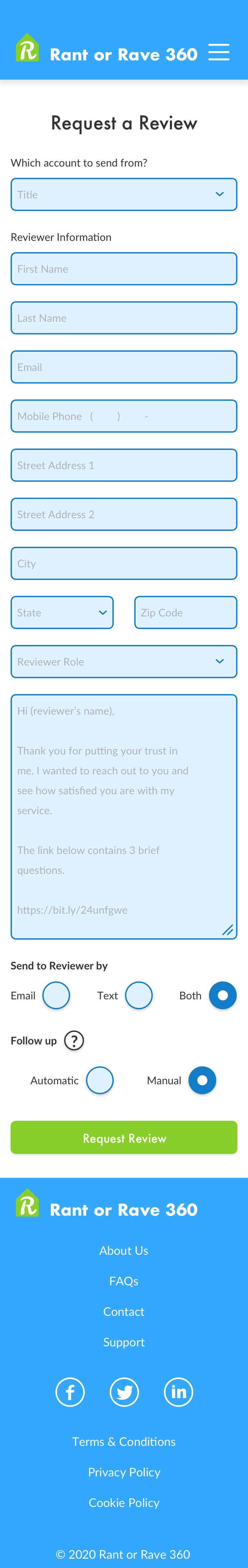Request a Review screen (Hi-Fi screen)